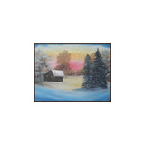 Winter’s Glow: Snowy Cabin at Sunset Canvas Print